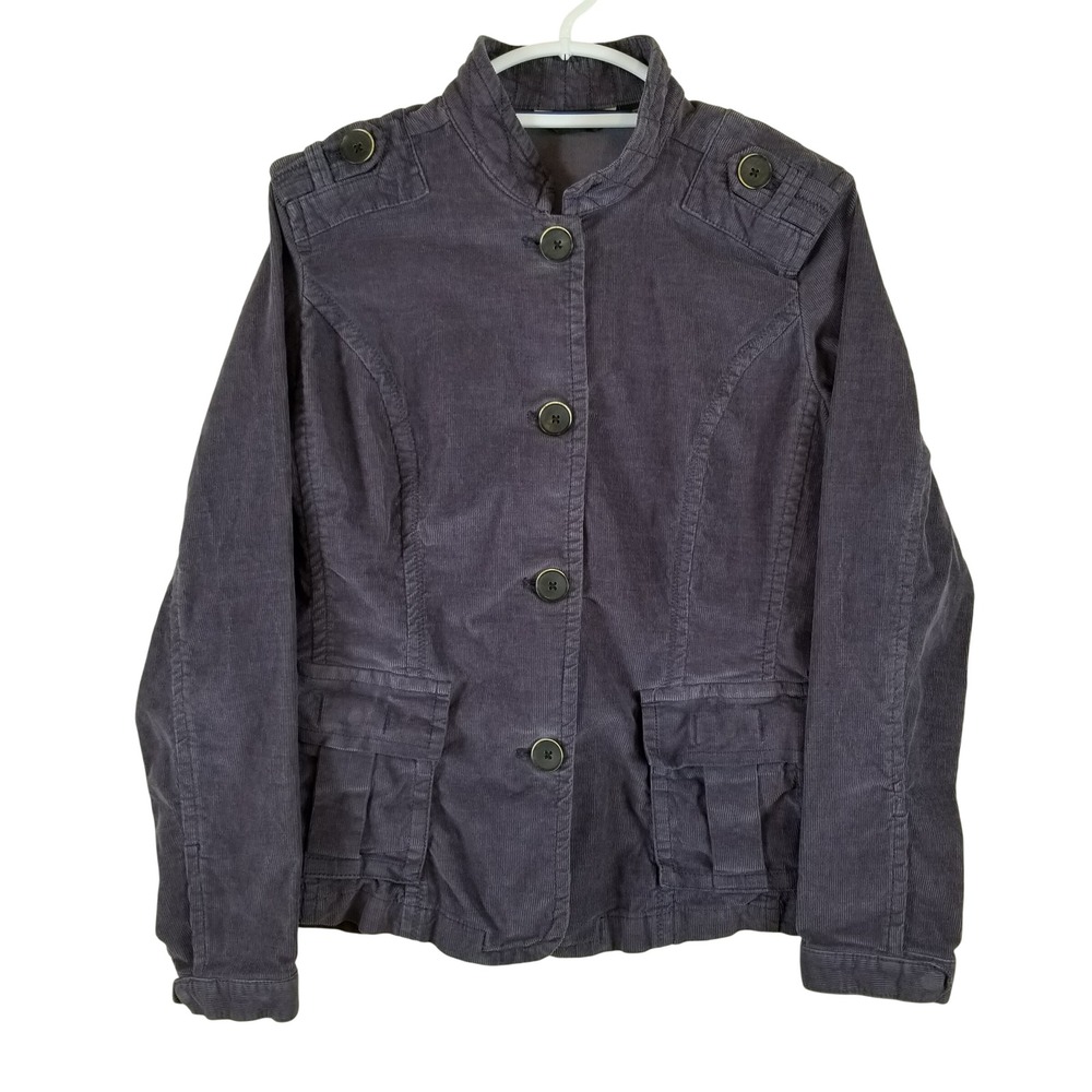 Eddie Bauer Field Jacket Womens Large Purple Corduroy Military Mock Neck